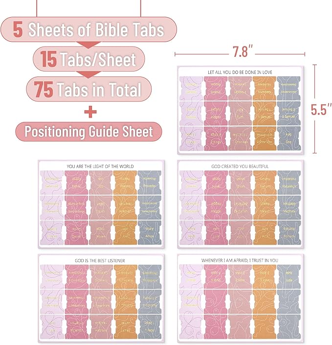 Mr. Pen- Bible Tabs, 75 Tabs, Honeycomb Hues, Gold Embossed Lettering, Laminated Bible Tabs for Women and Men, Bible Tabs for Study Bible Index Tabs, Bible Book Tabs, Bible Labels Tabs