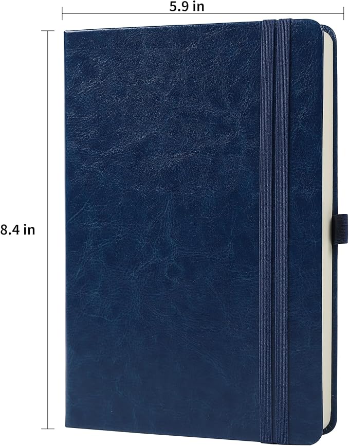 Journal Notebook Journal for Men/Women Journals for Writing A5 180Sheets 360Pages College Ruled Notebook 100gsm Lined Paper Leather Hardcover Journal 5.9'' X 8.4'' (Dark Blue)