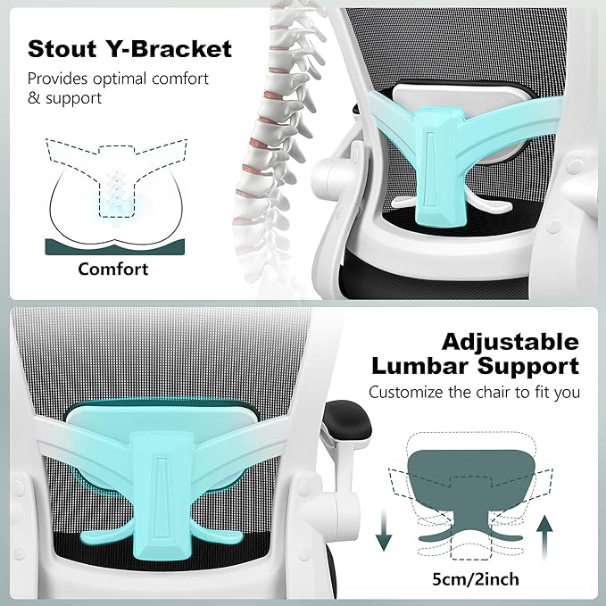 FelixKing Drafting Chair Ergonomic Tall Office Chair, Breathable Mesh Chair with Adjustable Footrest Ring Lumbar Support Flip-up Armrests, High Back Executive Comfy Task Computer Chair for Home Office