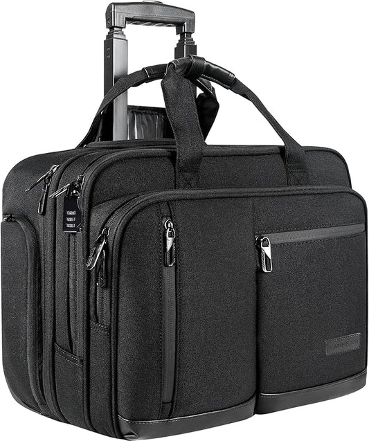 VANKEAN 17.3 Inch Rolling Laptop Bag, Waterproof Overnight Rolling Bags, Laptop Bags for Travel/Work/Business, Stylish Carry on Briefcase, Black