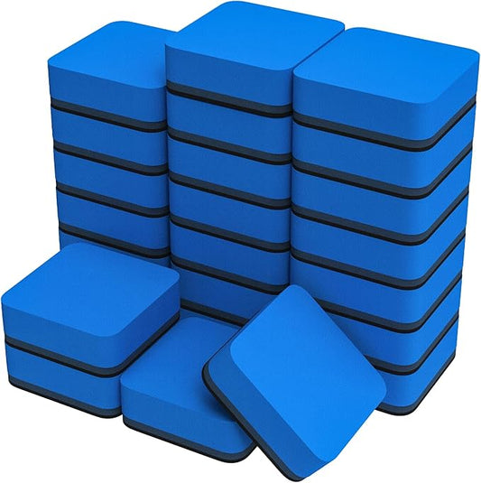 MaxGear Dry Erase Erasers, 24 Pack Magnetic Whiteboard Erasers for Classroom, Mini Whiteboard Cleaning Pads, Chalkboard Wiper Teacher Supplies for School, Office, Home （Blue, 2 x 2 Inch