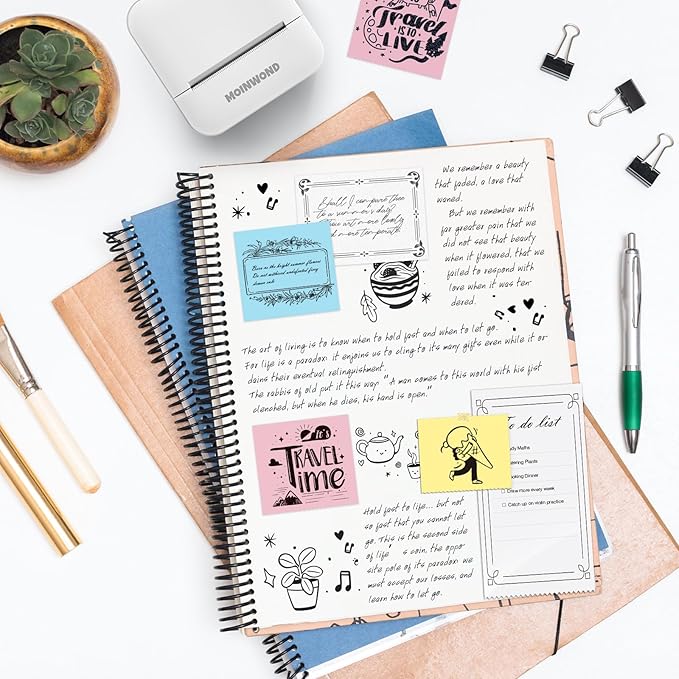 Thermal Paper Self-Adhesive Sticker Paper, Black on Pink/Blue/Yellow 57 x 25mm, 3-Rolls for Texts Notes Journal Photo and Notebuddy