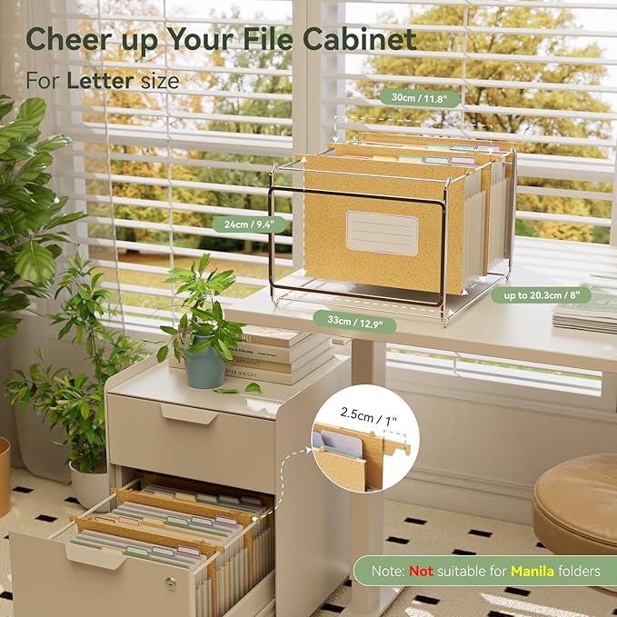 Wheat Straw Expanding Hanging File Folders,1.2" Accordion Pockets File Organizer, Large Capacity, Letter Size for Filing Cabinet, 100% BPA Free, Return to Nature, Healthy Living- Wheat Yellow