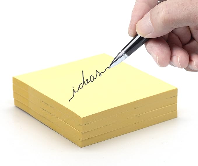 Sticky Notes 3" x 3 inch - (12 Pads) 600 Sheets - Yellow Stick On Note. Self Stick It Notes. Strong Sticking Square Stickies. Small Square Removable Memo Pad to Post in Office, Home, School - Emraw
