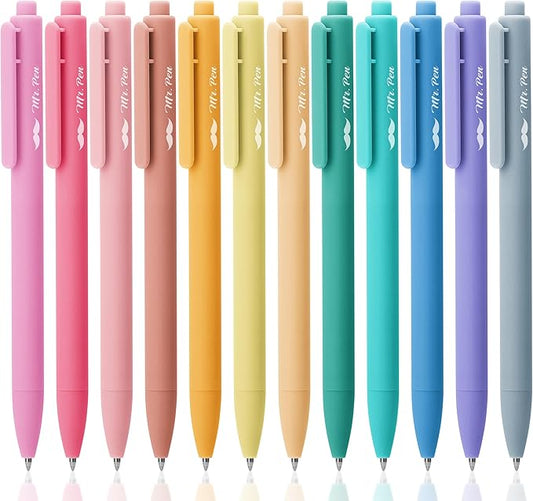 Mr. Pen- Retractable Gel Pens, 12 Pack, Assorted Colors, Fast Dry, Gel Pens Fine Point 0.7mm, Retractable Pens, Cute Pens, Gel Ink Pens, Aesthetic Pens for Journaling, Pastel Pens, Fine Tip Pens