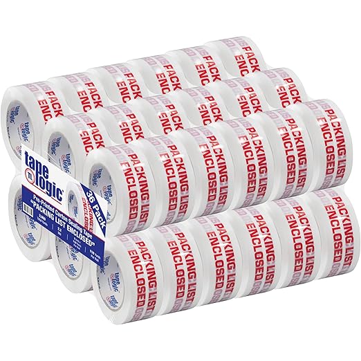 Aviditi Tape Logic 2 Inch x 110 Yard 2.2 Mil Red/White, Heavy Duty Packing Tape, "Packing List Enclosed" 36 Pack, Perfect for Packing, Shipping, Moving, Home and Office