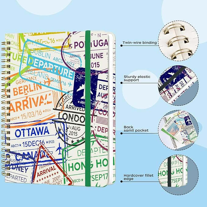 Spiral Notebook - A5 Spiral Notebooks, 8.3'' × 5.8'', 160 Pages, Aesthetic Journaling Notebooks for Women, College Lined Notebook with Elastic Closure, Back Pocket, for School Office, Purple Flower