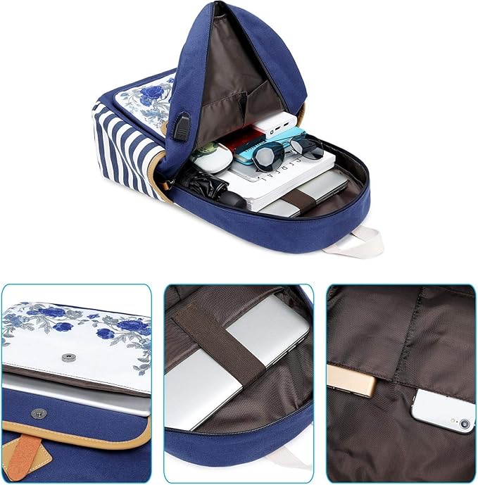 Goldwheat Canvas Backpacks for Girls with USB Charging Port School Bookbag