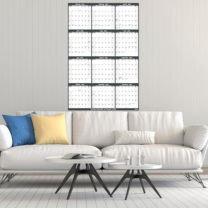 Yearly Wall Calendar 2025 - Large Yearly Calendar 2025 Vetical, Jan 2025 - Dec 2025, 25.2" x 38.2" (Open), 2025 Calendar, Large Wall Calendar 2025, Full Year Paper Calendar with Notes, Thicker Paper