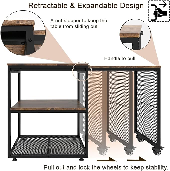Natwind Large Printer Stand with Storage Shelves,Extendable Home Craft Table,Home Office Organization Desk, Versatile Table for Home Office, Kitchen, Study Room, Living Room (Retro)