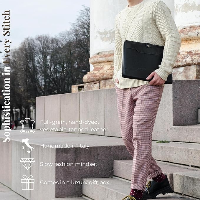 Time Resistance Leather Portfolio - A4 Business Folder - Document Organizer Folio - Case for 13" Laptop - Gift Box Included