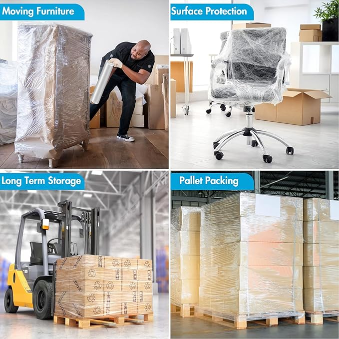 Stretch Film, 15 Inch x 1000 Feet Shrink Wrap for Pallet Wrap, Industrial Strength Stretch Wrap, Moving Wrapping Plastic Roll, 60 Gauge