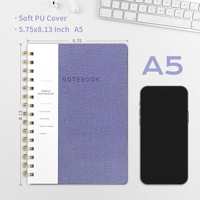 Spiral Notebook-6.10" x 8.19" College Ruled Journal with Inner Pockets and 160 Pages,PU Leather Cover Business Journal, Twin-Wire Binding Notebook Perfect for Office & Home School Supplies