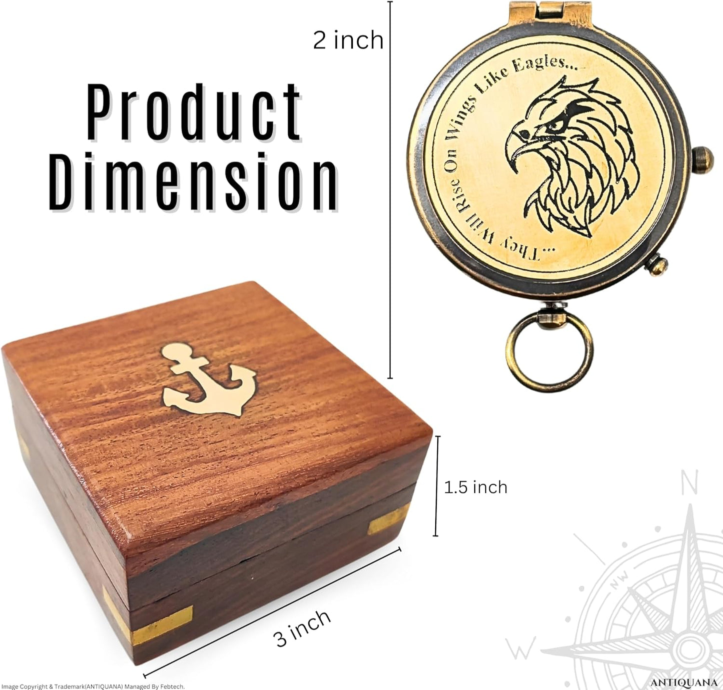 Brass Directional Engraved Compass, Baptism Gifts for Boys Girls, First Communion, Christian Gifts for Men, First Confirmation Gifts for Boys, Inspirational