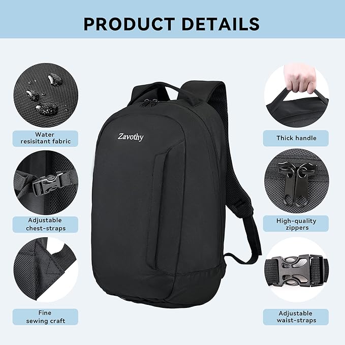 Zavothy Lightweight School Backpack with Laptop Compartment, 15.6 inch Business Computer Backpack Simple Small Backpack for Women Men Water Resistant Casual Daypack Backpack Black