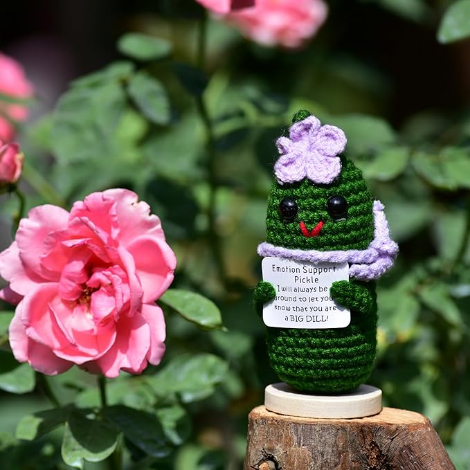 Funny Crochet Pickles 1 Pcs with Affirmations Cards for Inspirational Novelty Good Luck Gifts and Party Decorations(KK-CKD04-ppfw)