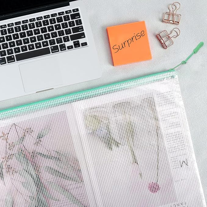 24pcs Mesh Zipper Pouch, Puzzle Storage Bags, A3 17x12 Inches Large Reusable Zipper Pouches for for Classroom Office Supplies Organizing, Extra Large Zipper Bags, Board Game Storage（8 Color）