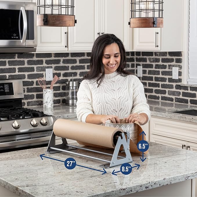 DIY Crew 24 Inch Paper Roll Dispenser and Cutter - Heavy-Duty Wall Mountable, Non Slip Tabletop - Kraft, Freezer, Butcher Paper - Up to 1000ft Rolls