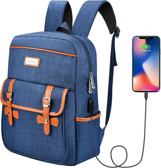 Nicole Miller Travel Laptop Backpack-Business Anti Theft Vintage Backpack with USB Charging Port-Water Resistant Computer Bag