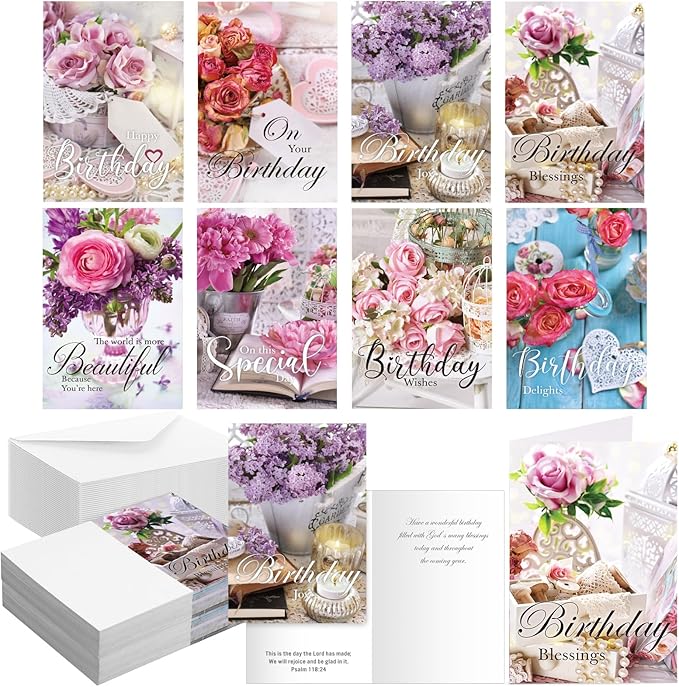 Zhanmai 80 Pack 4 x 6 Inch Religious Christian Birthday Cards Bulk with Scripture Assorted Bible Verse Designs Christian Blessings Birthday Cards with Envelopes (Teacup Style)