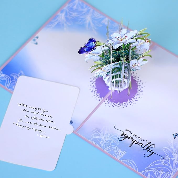 Paper With Deepest Sympathy Card, Lily Pop Up Card, Loss of Loved One, Pet, Mom, Dad, Child, Thinking Of You, Condolence, Bereavement, Grief, Greeting Card with Envelope (Lily)