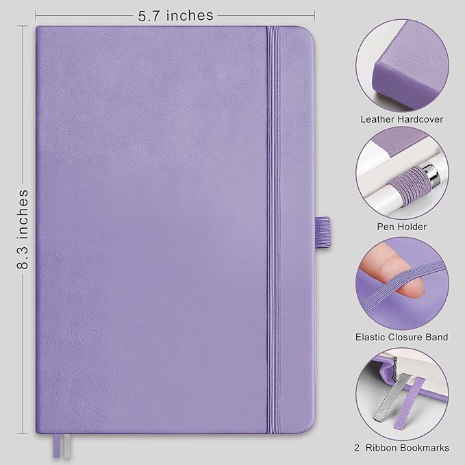 RETTACY Blank Journal Notebook, A5 Blank Journal with 192 Pages, 5.7'' × 8.3'' Medium Size, 68 LB/100 GSM Thick Paper, Leather Hardcover, for Sketching, Drawing, Painting (Purple)