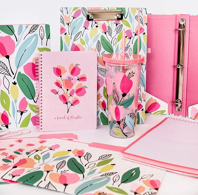 Steel Mill & Co Cute Mini Spiral Notebook, 8.25" x 6.25" Journal with Durable Hardcover and 160 Lined Pages, Pink Poppy