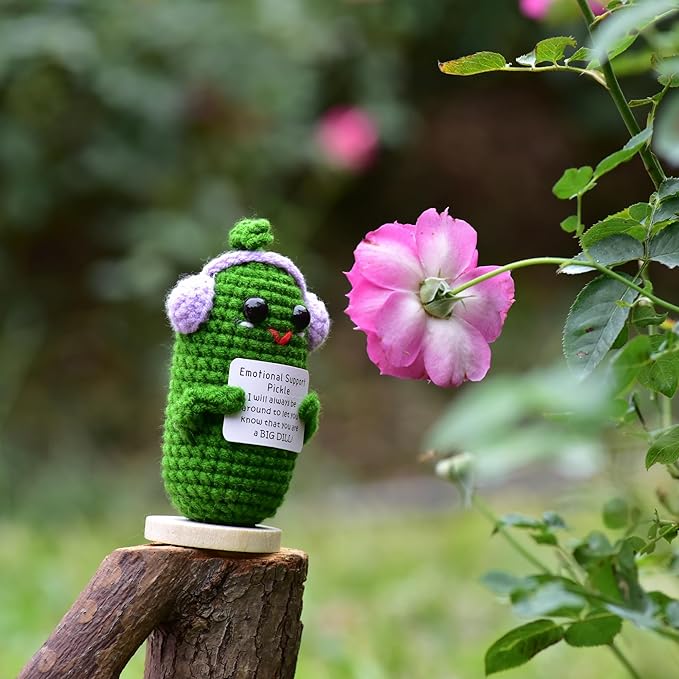 Funny Crochet Pickles 1 Pcs with Affirmations Cards for Inspirational Novelty Good Luck Gifts and Party Decorations(KK-CKD04-ppep)