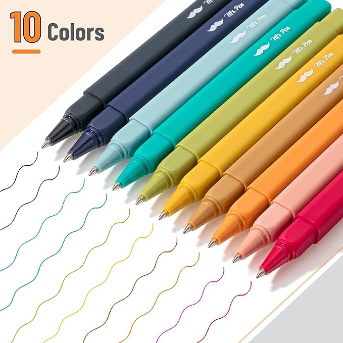 Mr. Pen- Aesthetic Pens, 10 Pack, Vintage Color Ink, Fast Dry, No Smear Bible Pens No Bleed Through, 0.7mm Fine Point Pen, Ballpoint Pens Ballpoint, Fine Tip Pens for Note Taking, Pens Aesthetic