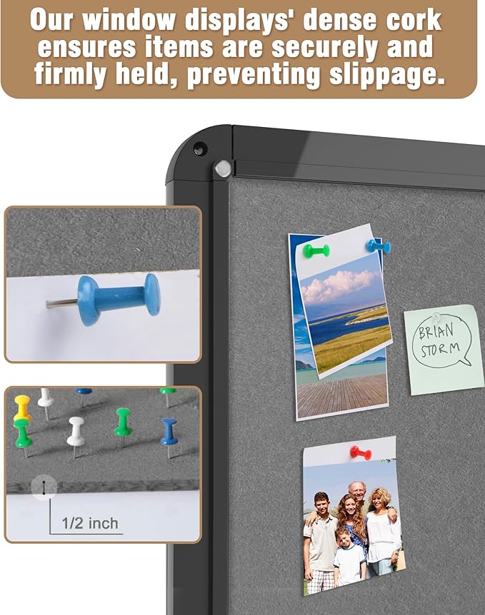 28"x26" Enclosed Bulletin Board, Lockable Weather-Resistant Aluminum Cork Noticeboard for School & Office, Black Frame w/Grey Flet