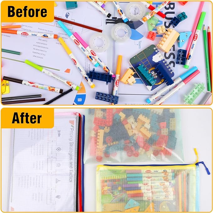 24pcs Mesh Zipper Pouch Bags, Zipper Bags for Organizing, A4 Zipper Bags for Classroom Organization and Storage, Board Game Storage,Puzzle Bags