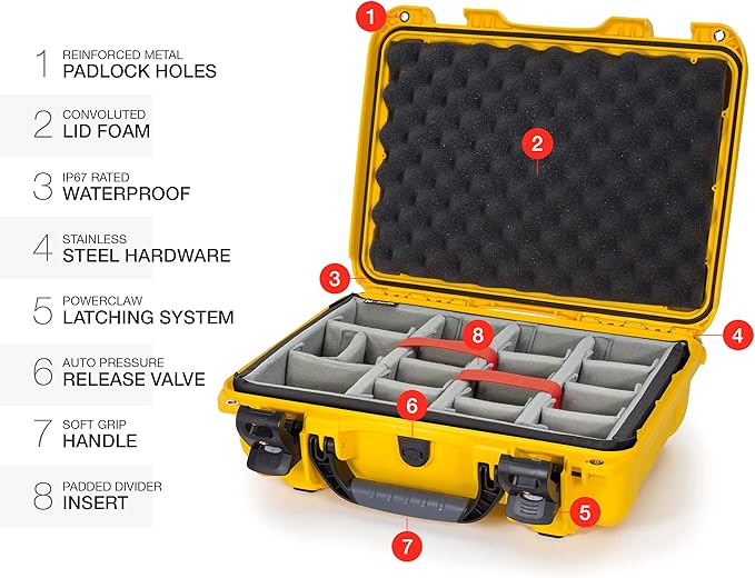 Nanuk 923 Waterproof Hard Case with Padded Dividers and Incorporated TSA Approved Travel Lock Latches - Yellow