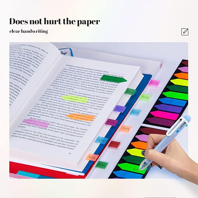 Golcellia 1200 Pieces Sticky Tabs Page Markers, Book Tabs Arrow Flags Colored Writable and Repositionable Book Markers, (10 Colors, 6 Sets) Book Annotation Tabs Supplies