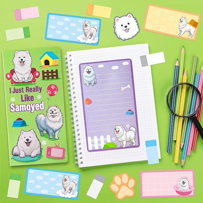I Just Really Like Samoyed Sticky Notes Set, 550 Sheets, Cute Samoyed Self-Stick Notes Pads Animal Divider Tabs Bundle Writing Memo Pads Page Marker Back to School Office Supplies Small Gift