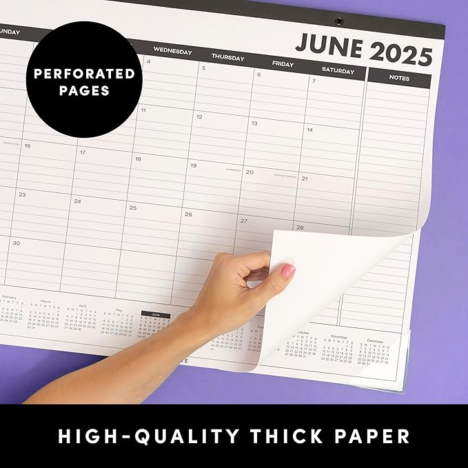 PAPERAGE Calendar 2025-12 Month (Navy), Minimalist Wall and Desk Calendar with Monthly Views and Yearly Plans – Large (17 in x 22 in)