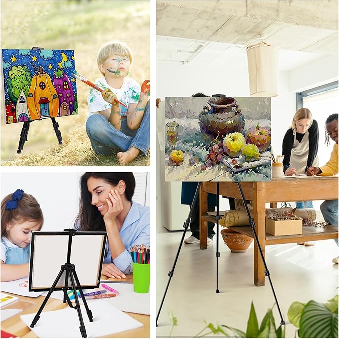 AROIC 4 Pack Art Painting Display Easel Stands,Portable Adjustable Aluminum Metal Tripod Artist Canvases Height from17 to 66 Inch Extra Sturdy forTable-Top/Floor Painting. Black with 4 Storage Bag