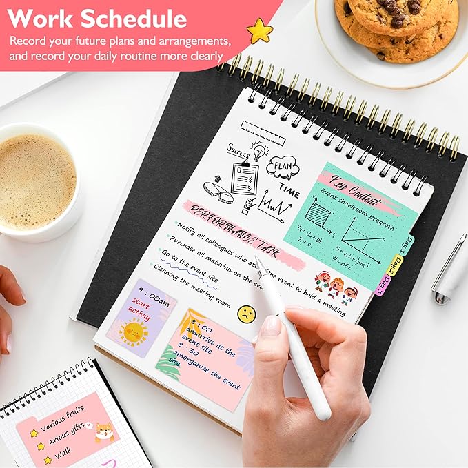 Sticky Notes Set, Post Self-Stick Notes Pads for Journaling Notebook Planner Study, Office Supplies College Essentials Back to School Supplies for High School Students Teen Girl Gifts Preppy