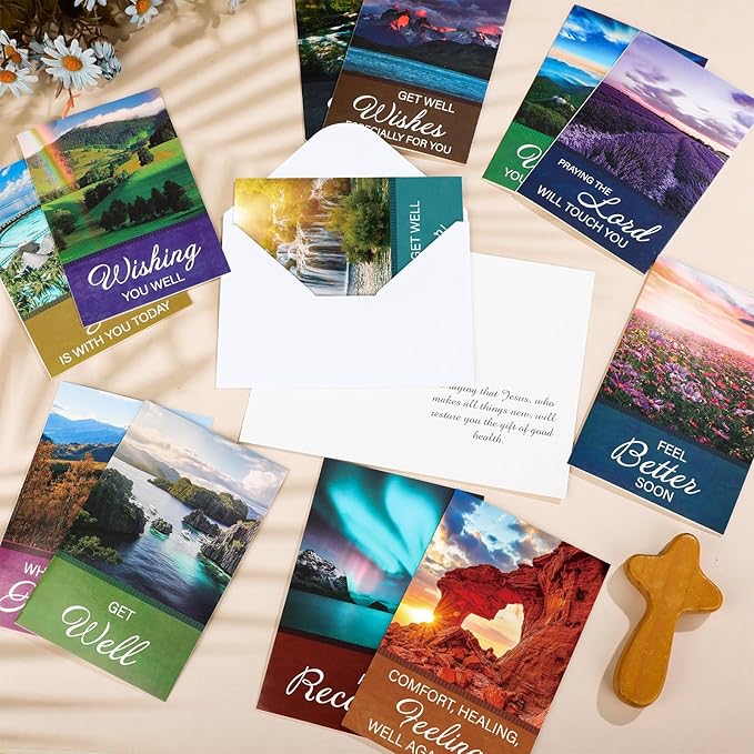 36 Sets Christian Get Well Soon Cards with Scripture Assorted Religious Bible Verse Wishing You Well Greeting Cards with Envelope(Nature Landscape)