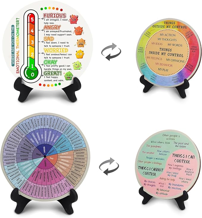 Feelings Wheel, Double-Sided Emotion Wheel with Stand, Counseling Office Must Have, Feelings Wheel Suitable for Therapy Office Decor School Counseling Office Must Have (WD2, 2)