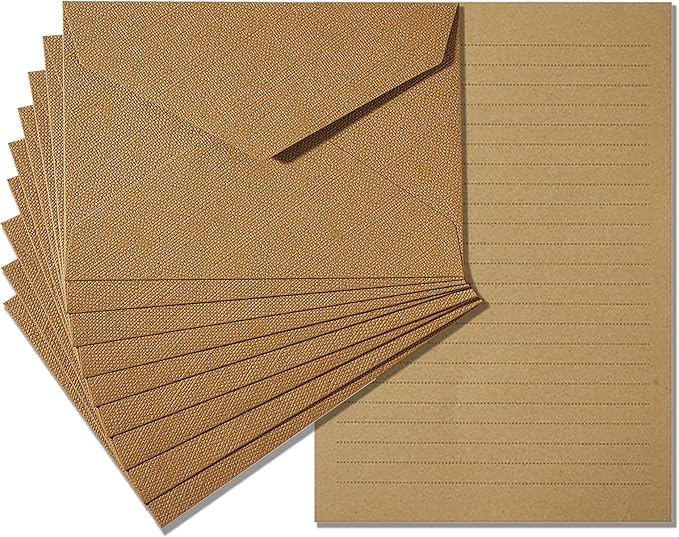 Tuhangcc Stationery Writing Paper and Envelopes Set with Jute Rope 4 X 6 for Writing Letter, (20 Best Paper with 10 Heavyweight envelopes),by Better Gift Office Products(Brown)
