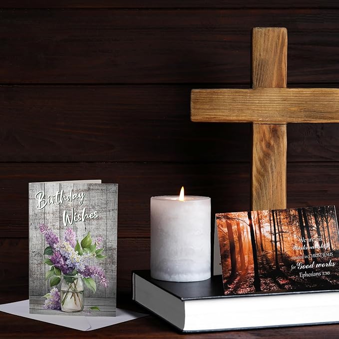 Zhanmai 80 Pack 4 x 6 Inch Religious Christian Birthday Cards Bulk with Scripture Assorted Bible Verse Designs Christian Blessings Birthday Cards with Envelopes (Scenic Style)