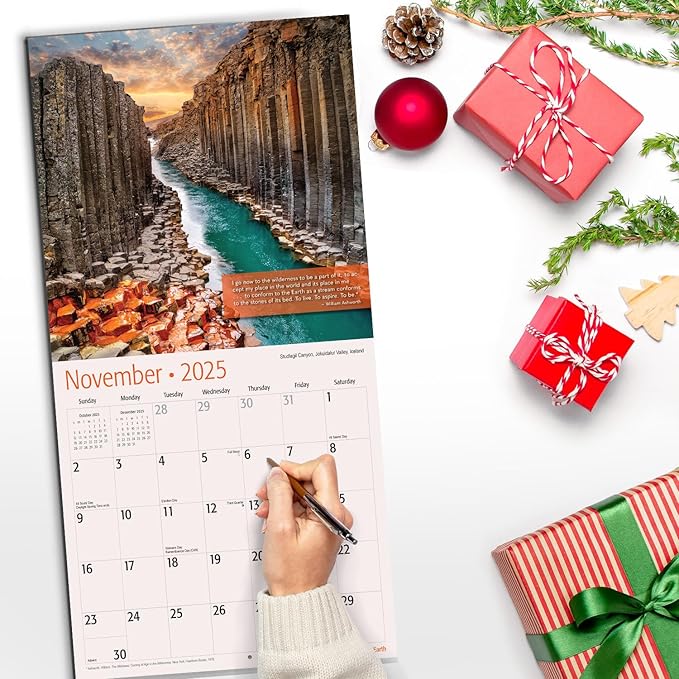 RED EMBER Wonders of Planet Earth with Quotes 2025 Wall Calendar 12 Month | 12" x 24" Open | Thick & Sturdy Paper | Giftable | Calendar 2025