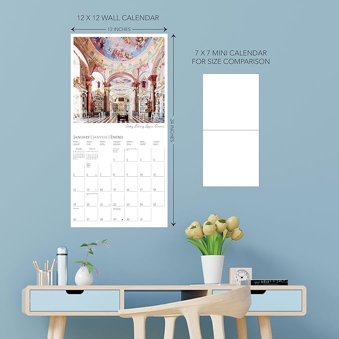 Graphique 2025 Libraries Wall Calendar | 12” x 12” | Thick Paper | Home & Office Organizer | Large Monthly Grid | 3 Languages & Marked Holidays | 4 Month Preview Page for 2026