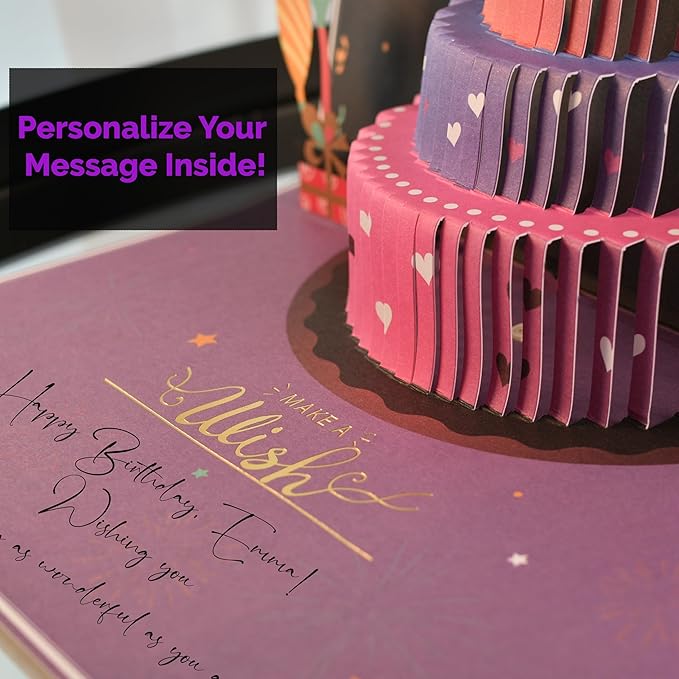 3D Pop-Up Happy Birthday Cards for Women – LED Fireworks & Music with Blow The Candle, Gold Crown, 3D Balloons, Purple & Pink Design - Happy Birthday Card for Mom, Wife or Daugther (8.27" x 5.27")