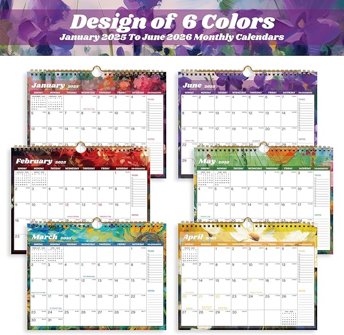 2025 Calendar 18 Month Wall Calendar 2025-2026, January 2025 to June 2026 Calendar with Julian Dates, 11" X 8.5" (2025-2026 Wall Calendar Flower)