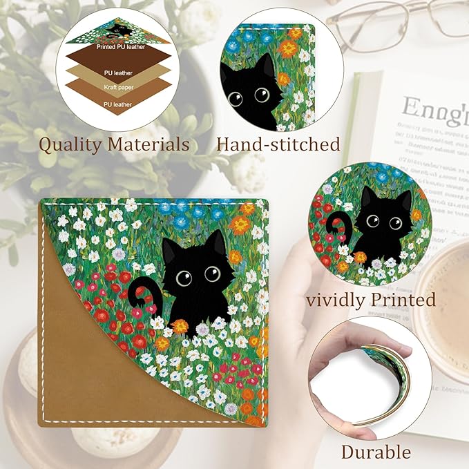 Cute Black Cat Corner Bookmarks, Funny Leather Book Accessories for Book Lovers, 3 Pcs Reading Book Page Markers for Women Men Student Teacher Girls Boys Kids Retirement Birthday Gifts