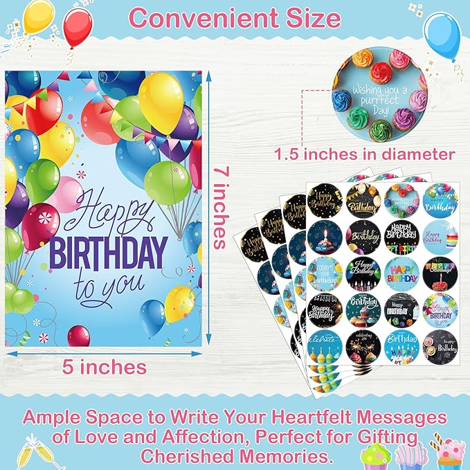 200 Set Unique Happy Birthday Card Bulk with Envelope and Sticker Blank Greeting Card Large 5 x 7 Inch Suitable for Office Kids Women Men, 20 Styles(Classic Style)