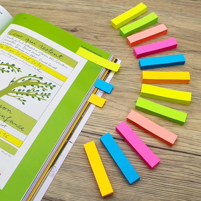Sticky Notes, 0.6x3 Inch, 1200 Sheets Self-Stick Notes, Easy to Post for School, Office, Notebook, Bright Colors Assorted, 100 Sheets/Pad