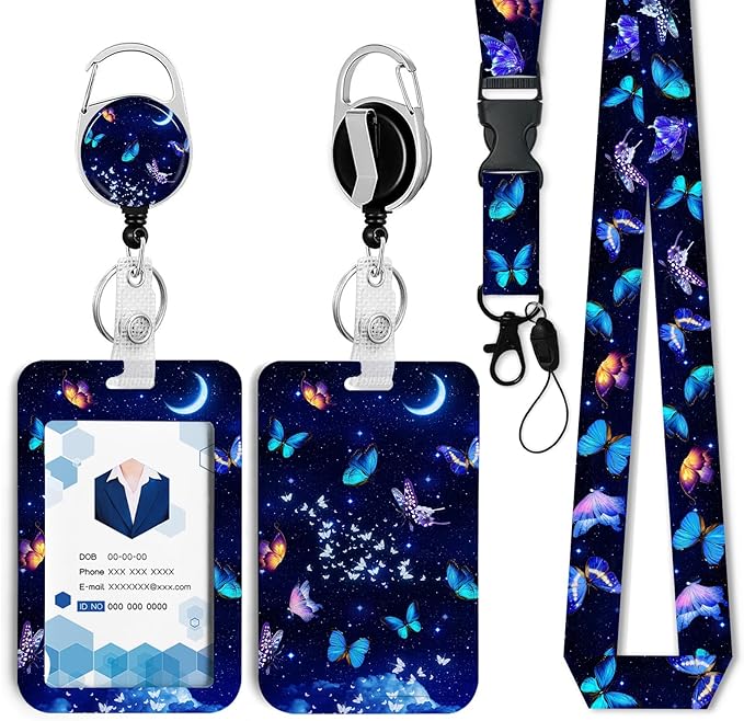 Butterfly Badge Holder with Retractable Reel and Breakaway LanyardBadge Clips Retractable Heavy Duty Badge Reel，Funny Keychain，ID Holder with Breakaway Lanyard for School Nurse Office Teen