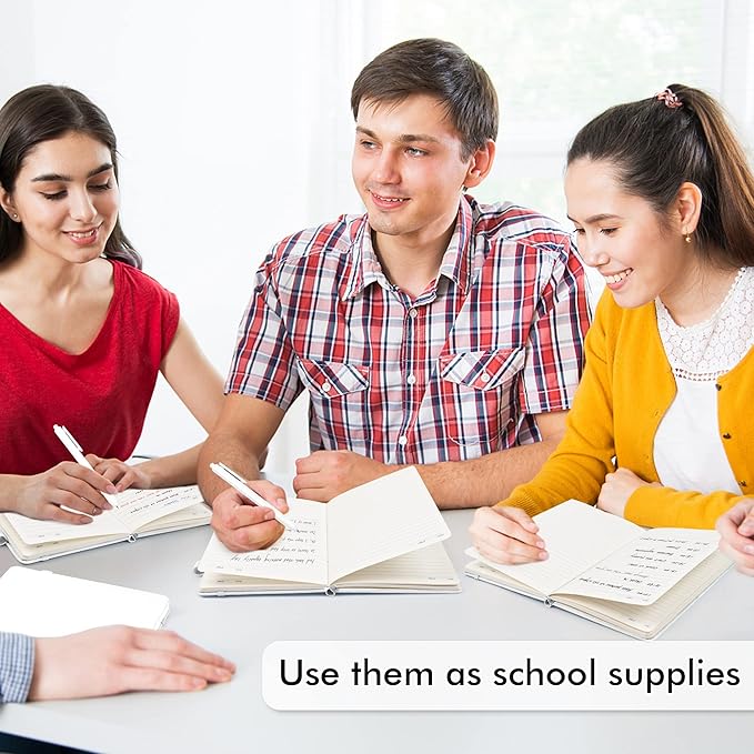 feela 12 Pack Notebooks Journals Bulk, Hardcover Notebook Classic Ruled Lined Journals with Pen Holder for Women Girls School Business Supplies, with 12 Black Pens, 120 GSM, 5.1”x8.3”, A5, White